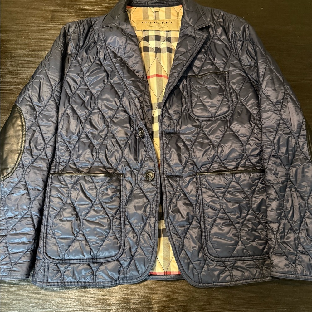 Burberry Quilted Navy Jacket with Plaid Lining